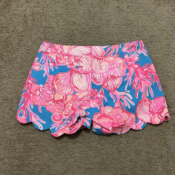 Lilly Pulitzer Pink Blue Sea Print The Buttercup Scalloped Womens Shorts Size 00 - Picture 8 of 8